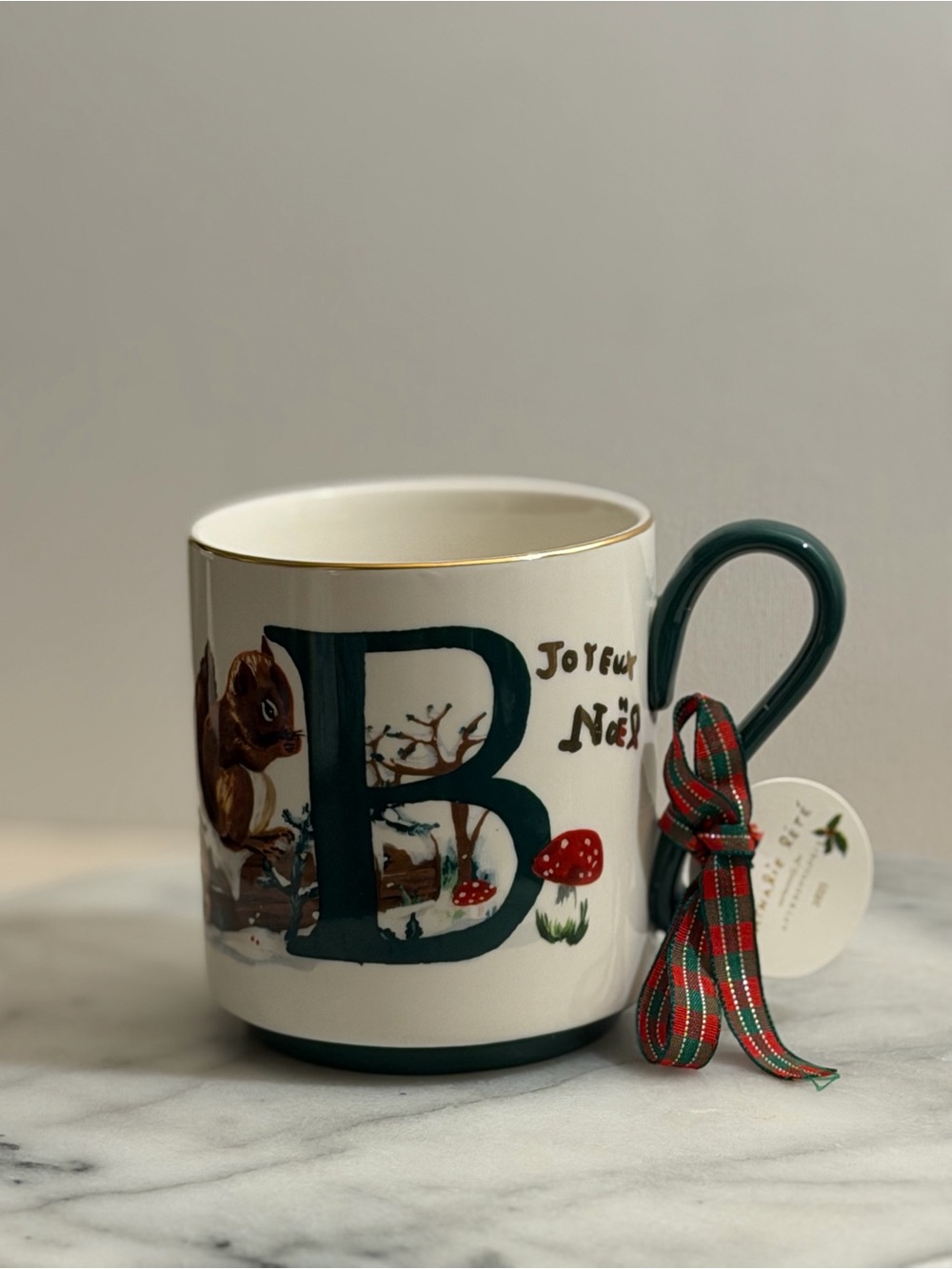 Anthropologie Nathalie Lete Monogram Letter ‘B’ Stoneware Holiday 2025 Mug NEW